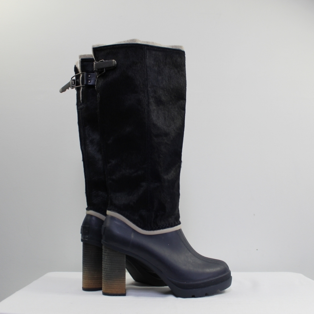 Sorel Medina IV navy pony hair heeled boots